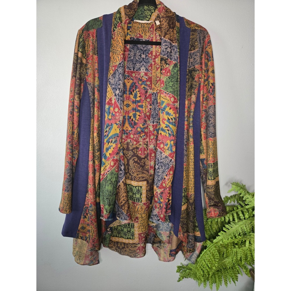 Soft Surroundings Patchwork Open Cardigan XL Boho Lagenlook Draped Jacket Artsy